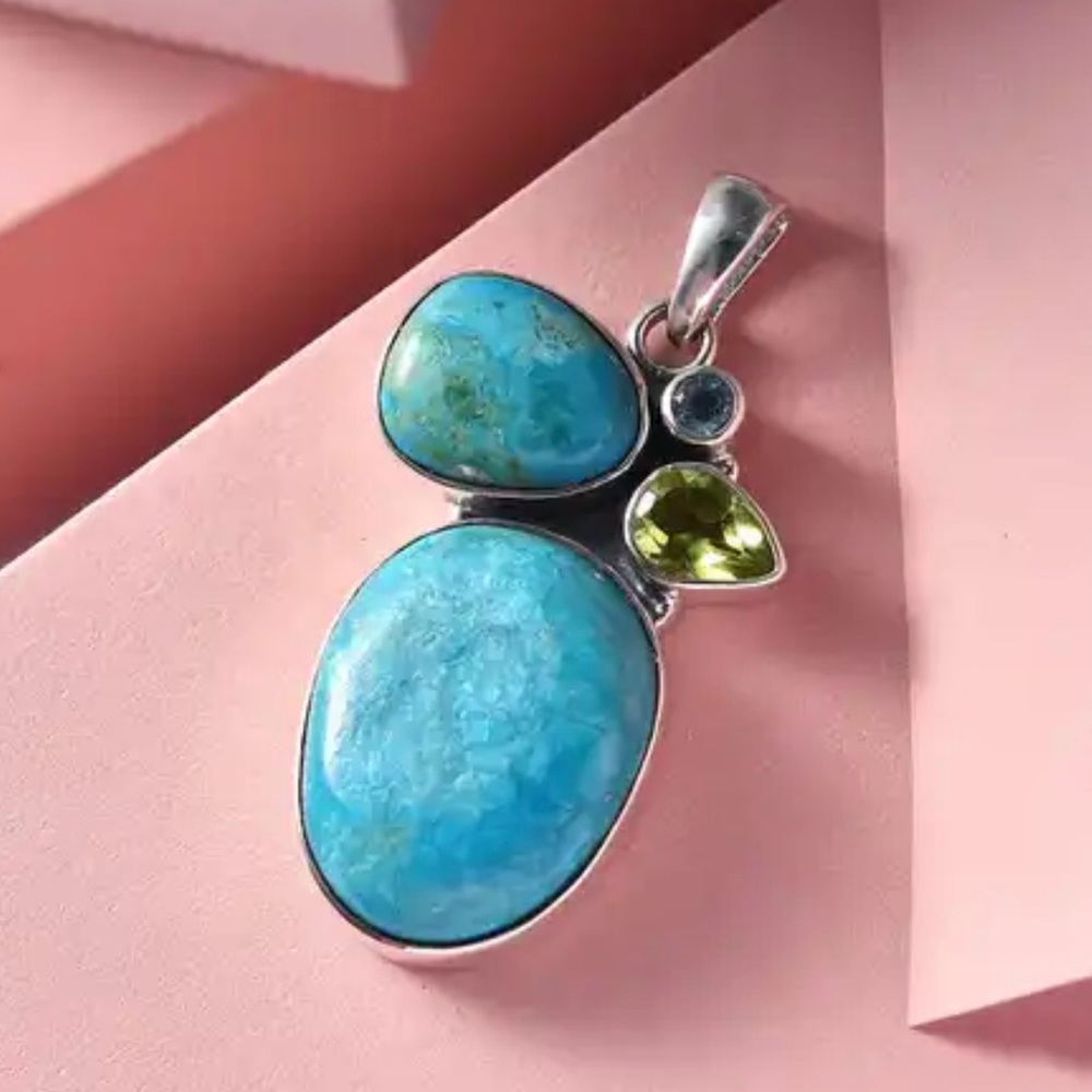 CLOSEOUT Peruvian Opalina, Multi Gemstone Pendant in Sterling Silver.  NWT
